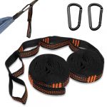 Hawdows Lot de 2 Sangle Hamac, 300 x 2,5 cm Sangle Balancoire Arbres, Fixation Hamac Charge Max 400kg avec Sac de Rangement, 2 Mousquetons de Qualité Supérieure, Kit de Fixation pour Hamac (QunHuaXinXi, neuf)