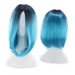 Mobestech Perruque Bob Femme Synthétique Dégradé Bleu Cosplay Court Naturel Confortable Lavable Résistant Haute Température (Cash Liu, neuf)