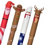 LVZONGXIN Stylos à encre gel effaçable de Noël - 4 pièces (0,7 mm) - [Bleu + Rouge + Noir + Vert] - Père Noël, Renne, Bonhomme de Neige, Bonhomme en Pain d'Épice - Stylos à bille effaçables de Noël (NumONe, neuf)