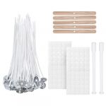 VABNEER 100 Pi&egrave;ces M&egrave;che de Bougie Coton pour la Fabrication de Bougies Bricolage (15cm/6 inavec 5 porte-bougies et 100 points de colle) (Tajinxuan, neuf)