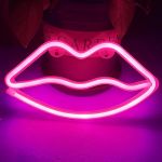 Bipily Lip Neon Light Lip lumière Inscrivez-Applique Chambre Décor batterie et USB Exploité LED Neon Lights rouge à lèvres néon Lampes pour Bar Chambre pour enfants de soir-rose Lèvres (Bipily FR, neuf)