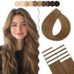 SEGO 12 Pouces Extension Cheveux Adhesif Naturel Lisse Leger 10 Pièces Avec Bande Adhesive Blanc Volume Fin - 04#Châtain Chocolat (Shiny Collection-88, neuf)