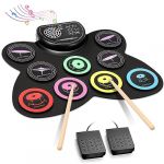 Anpro Batterie &eacute;lectronique avec Peau de Tambour de Couleur,Ensemble de Pratique de Batterie kit de Batterie &eacute;lectrique Portable,Convient aux Enfants, Adolescents, Adultes et d&eacute;butants (GraceMind Mart, neuf)