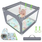 VANCLE Parc de Jeux 90 x 90cm, Avec Coussinet Antidérapant Doux et Maille Respirante, Cour de Jeu Intérieur et Extérieur Centre d'activités pour Bébé/Enfant/Tout-Petits, Gris (90 * 90CM) (YYEnSiNuo, neuf)
