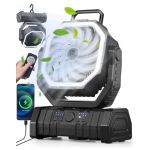 Richday Ventilateur de Camping avec lanterne LED 4 vitesses Ventilateur de camping silencieux 20000 mAh Rotation à 270 ° Ventilateur USB Ventilateur de table (Ouwancheng-EU, neuf)