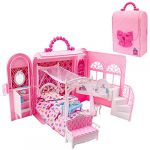 deAO 2 en 1 Caisse Transportable et Chambre de Poup&eacute;e Princesse Deluxe avec Meubles (Poup&eacute;e Non Incluse) (MEGOSS, neuf)