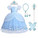 IBAKOM Enfants Filles D?guisements Sofia Cendrillon Robe Princesse Costume Conte F?e Carnaval Cosplay F?te Anniversaire No?l Halloween Cadeau Outfit Bleu-04 3-4 Ans (ZhuL, neuf)