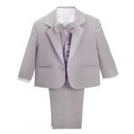 Lito Angels Costume Mariage Ceremonie Enfant Garcon, Ensemble 5 Pieces (Blazer, Gilet, Chemise, Noeud Papillon et Pantalon), Taille 6-7 Ans (étiquette en Tissu 07), Gris Clair (Lito Angels FR, neuf)
