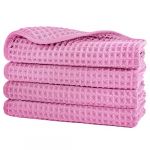 Polyte - Gants de toilette en microfibre - Non pelucheux - Structure gaufrée - Rose - 33 x 33 cm - Lot de 4 (Polyte Store, neuf)