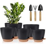 5 Pcs Pots de Fleurs en Plastique, 17.8/16.5/15.2/13.9/12.7cm Pots à Fleurs/Plantes en Plastique, Auto-Arrosant avec Soucoupe de Fleur Convient aux Jardins de Balcon Intérieurs(Noir Marron) (Idealife-EU, neuf)