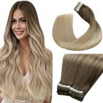 LaaVoo Extension Cheveux Naturel Adhesive 55cm Brun Clair Blanc Balayage 40pcs 100g Extension Adhesive Cheveux Humain Marron Clair a Blonde Cendree Et Platine Couleur Remy #8/18/60 (Laavoo, neuf)