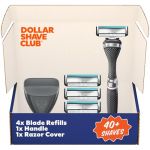 Dollar Shave Club | Kit de rasage de voyage à 4 lames | Poignée Diamond Grip Club Razor, cartouches de rasoir Club à 4 lames et housse de rasoir, poignée facile à saisir, kit de démarrage de rasage, (SESIMI LTD, neuf)