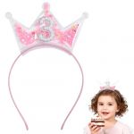 DOPENSPI Couronne d'anniversaire pour fille avec étoile et perle, décoration de 3e anniversaire pour fille, bandeau à paillettes pour tout-petit, couronne de princesse rose avec chiffres (3 ans) (subtle fragrance, neuf)
