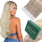 Easyouth Extension Cheveux Naturel Adhesif Blonde Ombre Extension Adhesive Cheveux Humain Blond Gris à Blond Platine Balayage Remy Adhesive Hair Extensions Droit 35cm 40g 20Pcs (Easyouth Hair, neuf)