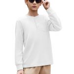 Arshiner Chemise &agrave; Manches Longues pour gar&ccedil;on, Unie, t-Shirt Automne-Hiver, Haut &agrave; Manches Longues pour Enfant, Chemise d&eacute;contract&eacute;e Basique avec Poche Poitrine, Blanc, 140 9-10 Ans (Arshiner Store, neuf)