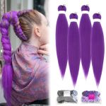 Lot de 4 extensions de cheveux synthétiques pré-étirées à tresser - Violet - 66 cm - Pour scène, Halloween, fête (LAPTEANU STORE S.R.L., neuf)