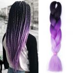 Benehair Extensions capillaires Jumbo en cheveux synthétiques ombrés, à tresser, pour femme et fille, 60 cm, noir/violet/violet clair (fashion idol collection, neuf)