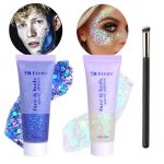 WishesMar 2 Pièces Bleu Argent Gel Paillettes Visage Body Glitter Maquillage Festival Paillette pour Corps Cheveux - Gel Scintillant Liquide Holographique Shimmer pour Mascarade, Fête #A (Nicemeet999, neuf)