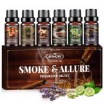 AESHORY Huiles Essentielles Set Fumée & Séduit 6x10ML, Hommes Huiles Essentielles Aromathérapie Naturelle pour Diffuseur, Bougies - Oud Noir & Lavande, Clémentines & Poivre Noir, Cuir Vintage & Tabac (MEDSW-EU, neuf)