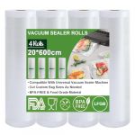 Omtofo Sac sous Vide Alimentaire, 20 x 600 cm Film Sous Vide Alimentaire 4 Rouleaux, Approuvé par la FDA, LFGB, Sac Congelation Sous Vide, Compatible Avec la Scelleuse Sous Vide (BERSANI GIU S.R.L., neuf)