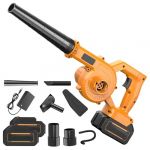 Souffleur de Feuilles,21V Souffleur de Feuilles sans Fil avec Batterie et Chargeur,Aspirateur et souffleur de Jardin,Souffleur de Feuilles sans Fil pour Le soufflage de poussi&egrave;re (2* Batterie,Jaune) (EagerMinds, neuf)