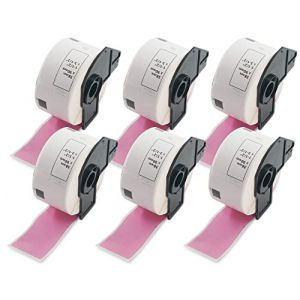BETCKEY - 6 Rouleaux DK-11208 Grandes &Eacute;tiquettes d'Adresse Compatible avec Brother, 38mm x 90mm, 2400 &Eacute;tiquettes Couleur Rose pour Imprimantes d'&Eacute;tiquettes QL Brother (BETCKEY-EU, neuf)