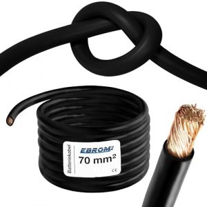 EBROM Câble de batterie très flexible Hi-Flex (Hi Flex) 70 mm² Au mètre en noir - Très flexible Gaine en PVC (70 ± 5 Shore) 100% cuivre 70 mm² Comme câble de démarrage, câble de chargement ou autre (EBROM, neuf)