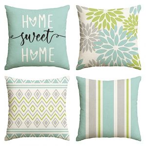 Artoid Mode Dahlia verte Home Sweet Home Couvre-coussins de printemps Set de 4, 45 x 45 cm Housse de coussin d&eacute;corative d'&eacute;t&eacute; pour canap&eacute; D&eacute;coration de salon (Artoid Direct, neuf)