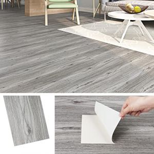 Livelynine Dalle PVC Adhesive Sol Effet Bois Gris 32 Dalles Lino Sol Rouleau Effet Parquet Adhesif Sol Chambre 90x15CM Lavable Lame PVC Adhesive Cuisine Corridor Revetement Mural Bois Salle de Bain (Livelynine Euro, neuf)