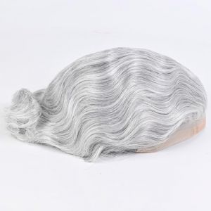 Postiche pour hommes en cheveux humains, 8 x 10 pouces, base fine en dentelle et PU, 6 pouces de long, système de remplacement de cheveux, noir cassé + 90% gris (ZBYXPP., neuf)