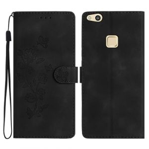 XFDSFDL® Cas de pour Huawei P10 Lite (5,2 Pouces) PU Cuir Housse Flip Coque Fleur Papillon Motif avec Support Magnétique Fermeture Portefeuille Étui de Protection Noir (LingDan, neuf)