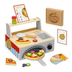 OOOK Jeu de comptoir &agrave; Pizza en Bois pour Enfants, Jouet Four &agrave; Pizza Montessori avec Nourriture factice, Jeu de r&ocirc;le pour gar&ccedil;ons et Filles de 3-6 Ans (TOOKYLAND - FR, neuf)