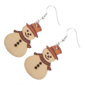 VICASKY 1 paire de boucles d'oreilles en bois de bonhomme de neige en forme de sapin de Noël et bonhomme de neige Beige (Belicious Helper, neuf)