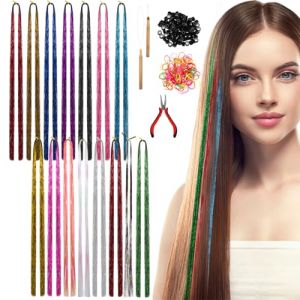 Healvian 1 jeu d'extensions de cheveux dorées sans traces, mèches de cheveux scintillantes, kit de guirlandes de cheveux, mèches de cheveux multicolores, accessoires de cheveux pour tresses, mèches de (Le Sengyu, neuf)