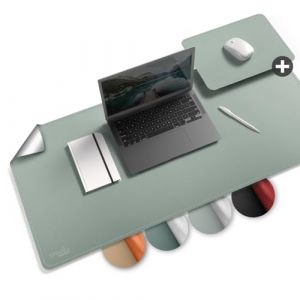 sm&oslash;la Sous-main de bureau en cuir PU I 85x40cm Lavable avec tapis de souris XXL inclus I Grande sous-main, sous-main d'&eacute;criture - pour bureau et home-office I Recto-verso (Bleu du matin/Argent) (G&ouml;rges Naturpharma GmbH, neuf)