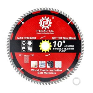FOCSTOL Lame de Scie Circulaire &agrave; Bois 255mm x 25,4mm x 15,875mm - Disque Coupe Bois 80 Dents pour Couper Contreplaqu&eacute;, Panneaux Particules, Plastiques et Autres Mat&eacute;riaux Souples (FOCSTOL TOOLS, neuf)
