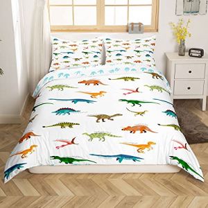 Homemissing Dinosaure Housse de Couette Mignon Coloré Dino Parure de Lit 220x240cm Dessin Animé Jungle Animaux Motif Parure Housse de Couette Décor de Chambre Faune Style Décor Léger Réversible (Bofanshangmao, neuf)