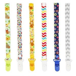 Attache Sucette pour Bebe, FenFang Attaché Tetine, Lot de 6 Pièces Chaîne de Sucette Ajustable, Multicolore Accroche Tétine Tissu Pince à Sucette pour Bébé Fille Garçon, Clip Attache Tetine (Qstyle, neuf)