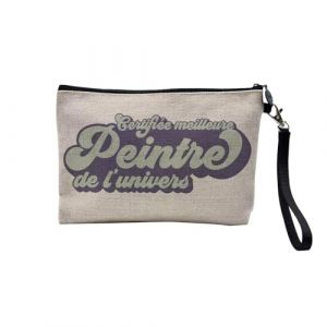 Pochette en Lin - Certifi&eacute;e Meilleure Peintre de l'univers Art Artiste Tableau - Trousse Maquillage en Toile Aspect Lin - Trousse de Toilette - 23,5 x15 cm (FabulousBOUTIK, neuf)