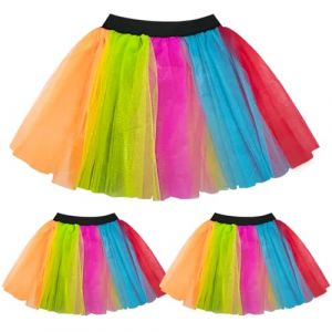 FUIPVGI 3 Pièces Tutu Néon des années 80, Jupe Tutu Femme 3 Couches Tulle, Disco Costume Vetement Fête Néon Tutu Fluo, Jupe Tulle des années 1980, Halloween Carnaval Costume De Fête (Arc-en-Ciel) (DONG YI, neuf)