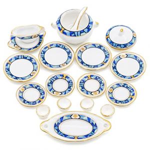 Odoria Miniature 1/12 Service de Table Vaisselle 17Pcs Accessoire Maison de Poup&eacute;e, Bleu M&eacute;diterran&eacute;en (Cardinas, neuf)