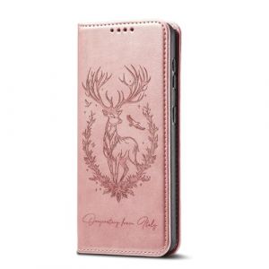 Ucikov Coque &agrave; Clapet pour Samsung Galaxy S24 FE,&Eacute;tui en Cuir avec Aspiration Magn&eacute;tique Support Carte Fentes Housse en Peau de Cerf Chanceux Portefeuille pour Samsung Galaxy S24 FE,Rose (Ucikov, neuf)