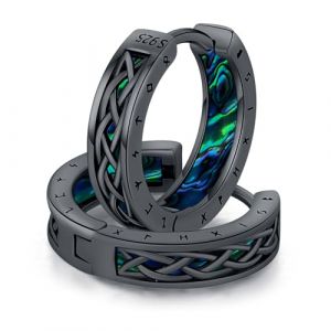 Boucle d'oreille N&oelig;ud celtique en Argent Sterling 925, Boucles d'oreilles noires vikings et Cr&eacute;oles Runes Nordiques, Cadeaux de Bijoux Vikings pour hommes femmes (Ninastone Jewellery, neuf)
