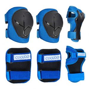COOLGO Kit de Protection Roller Enfant, Coudière Genouillère Protège Poignet Enfant Set de 6 Protections (Knee+Elbow +Wrist) Support Pad pour BMX, Skateboard, Roller, Vélo, Patin à Glace (Bleu) (COOLGOEU, neuf)