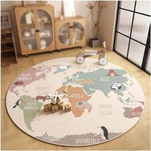WOLWES Autour de la Carte du Monde Tapis Rond en Coton pour Aire de Jeux pour Enfants(B,80cm/31in/2.6ft) (JJPWBHD, neuf)