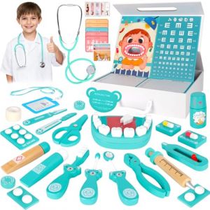 YGVQN Mallettes Docteur Enfant en Bois, 34 pi&egrave;ces avec St&eacute;thoscope R&eacute;el, Accessoires de Dentiste & Jouets M&eacute;dicaux, Kit de Jeu M&eacute;decin pour Enfants, Jouet &Eacute;ducatif pour Filles et Gar&ccedil;ons d&egrave;s 3 Ans (VARGAAIZ S.R.L., neuf)
