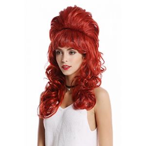 WIG ME UP - GF-W2418-137 Perruque longue rouge frange dame baroque années 60 rétro énorme choucroute chignon boucles (VK Event Fashion, neuf)