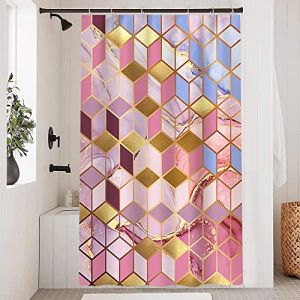 Uiiooazy Rideau Douche 120x200cm, Rideau de Douche Anti Moisissure Bleu Jaune Effet Marbre Géométrique Rideaux de Baignoire Tissu Lavable Imperméable Polyester Rideaux Salle de Bain avec 8 Crochets (dongguibinjingpinxiaodianpu, neuf)