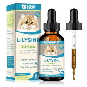 L-Lysine pour Chats - Gouttes Lysine Soutien Immunitaire Chats - Allergies Soulagement pour Chatons, &Eacute;ternuement, Yeux Mouill&eacute;s, Antibiotiques Chatons avec Vitamines & Min&eacute;raux, Colostrum, 60 ML (Eagou Diary, neuf)