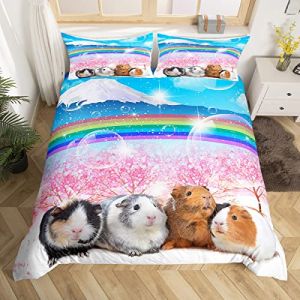 Homemissing Cobaye Housse de Couette 220x240cm Guinea Pig Sets de Housse de Couette Fille Gar&ccedil;on Enfant Mignon Cavy Animaux de Compagnie Parure de Lit Rainbow Montagne Imprimer Ensemble de Literie (Bofanshangmao, neuf)